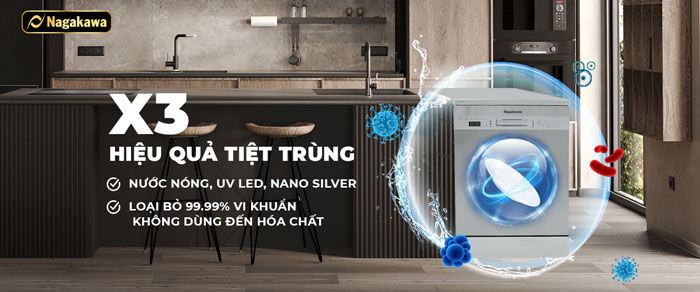 máy rửa chén Nagakawa được tích hợp nhiều công nghệ hiện đại