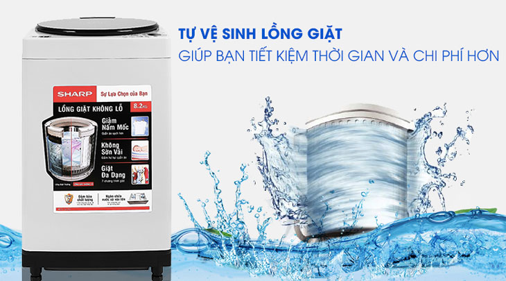Tự vệ sinh lồng giặt trên máy giặt Sharp