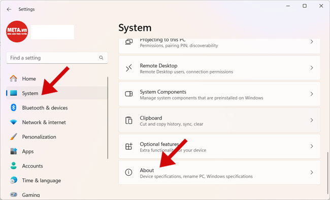 Mở cài đặt System trên Windows