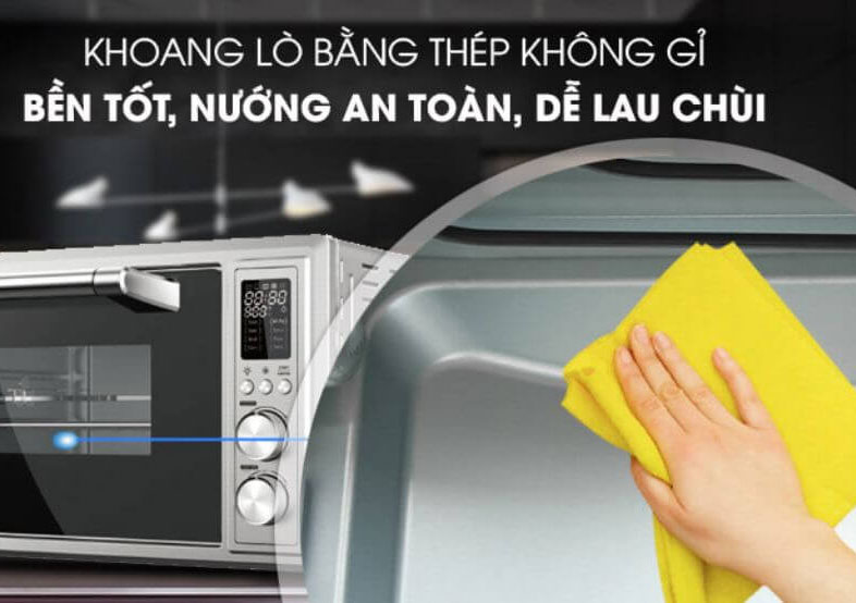 khoang lò làm từ thép không gỉ an toàn, bền bỉ