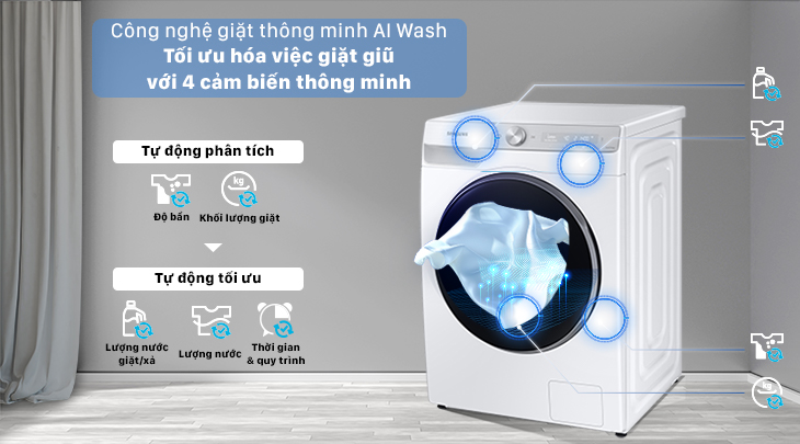 Máy giặt tích hợp cảm biến khối lượng như máy giặt AI của Samsung sẽ giúp tiết kiệm nước tối ưu hơn