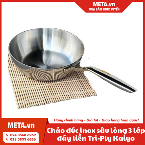 Chảo đúc inox sâu lòng 3 lớp đáy liền Tri-Ply Kaiyo 24cm