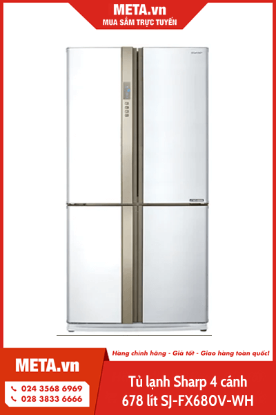 Tủ lạnh 4 cánh Sharp 678 lít SJ-FX680V-WH