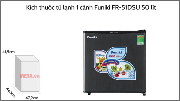 Kích thước tủ lạnh 1 cánh Funiki FR-51DSU 50 lít