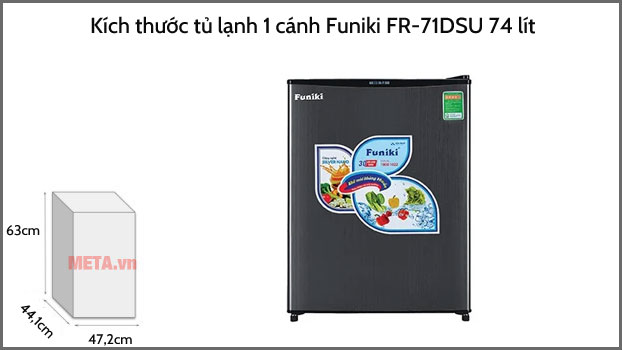 Kích thước tủ lạnh 1 cánh Funiki FR-71DSU 74 lít