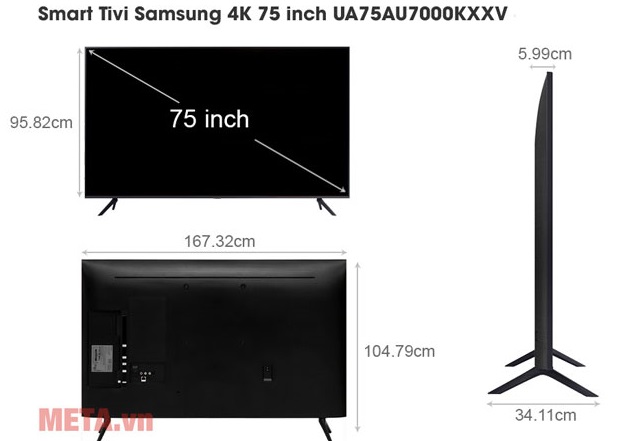 Kích thước tivi 75 inch của Samsung, LG, Sony - META.vn