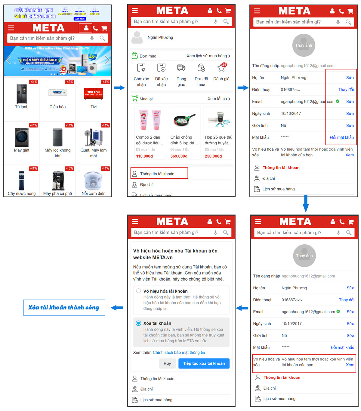 Hướng dẫn xóa tài khoản trên META.vn
