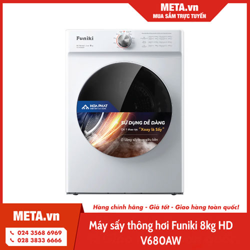 Máy sấy thông hơi Funiki 8kg HD V680AW