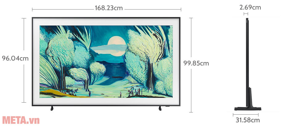 Kích thước Smart Tivi khung tranh 4K QLED 75 inch Samsung The Frame QA75LS03FAKXXV
