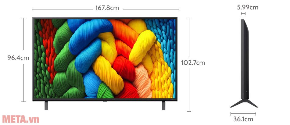 Kích thước Smart Tivi NanoCell LG AI 4K 75 inch 75NANO80ASA