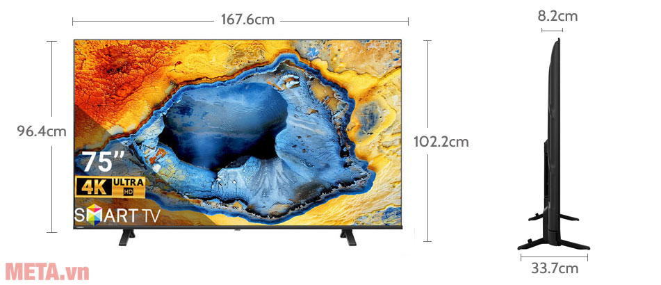 Kích thước Smart Tivi Toshiba 4K 75 inch 75C350NP