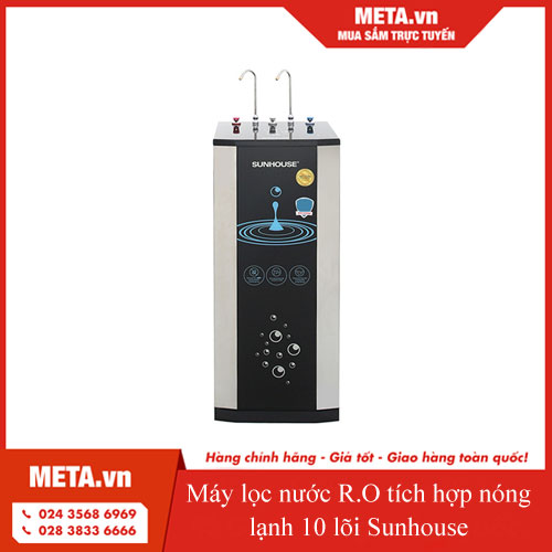 Máy lọc nước RO tích hợp nóng lạnh 10 lõi Sunhouse SHR76210CK