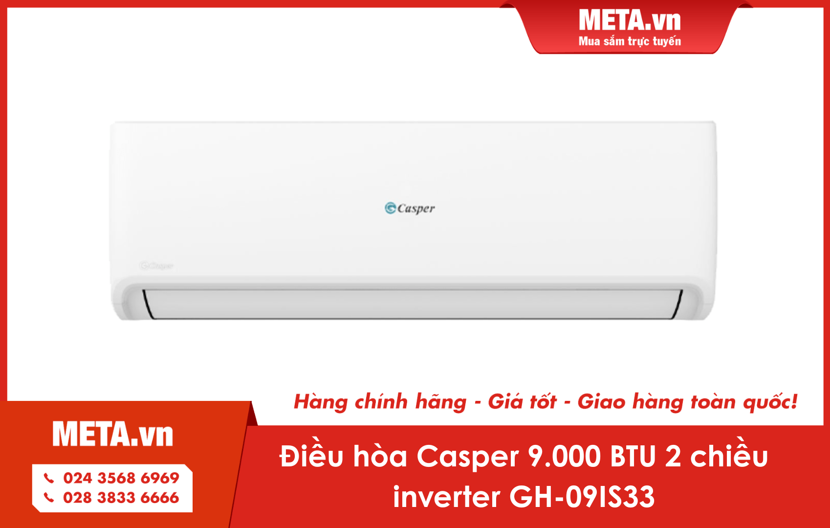 Điều hòa Casper 9.000 BTU 2 chiều inverter GH-09IS33