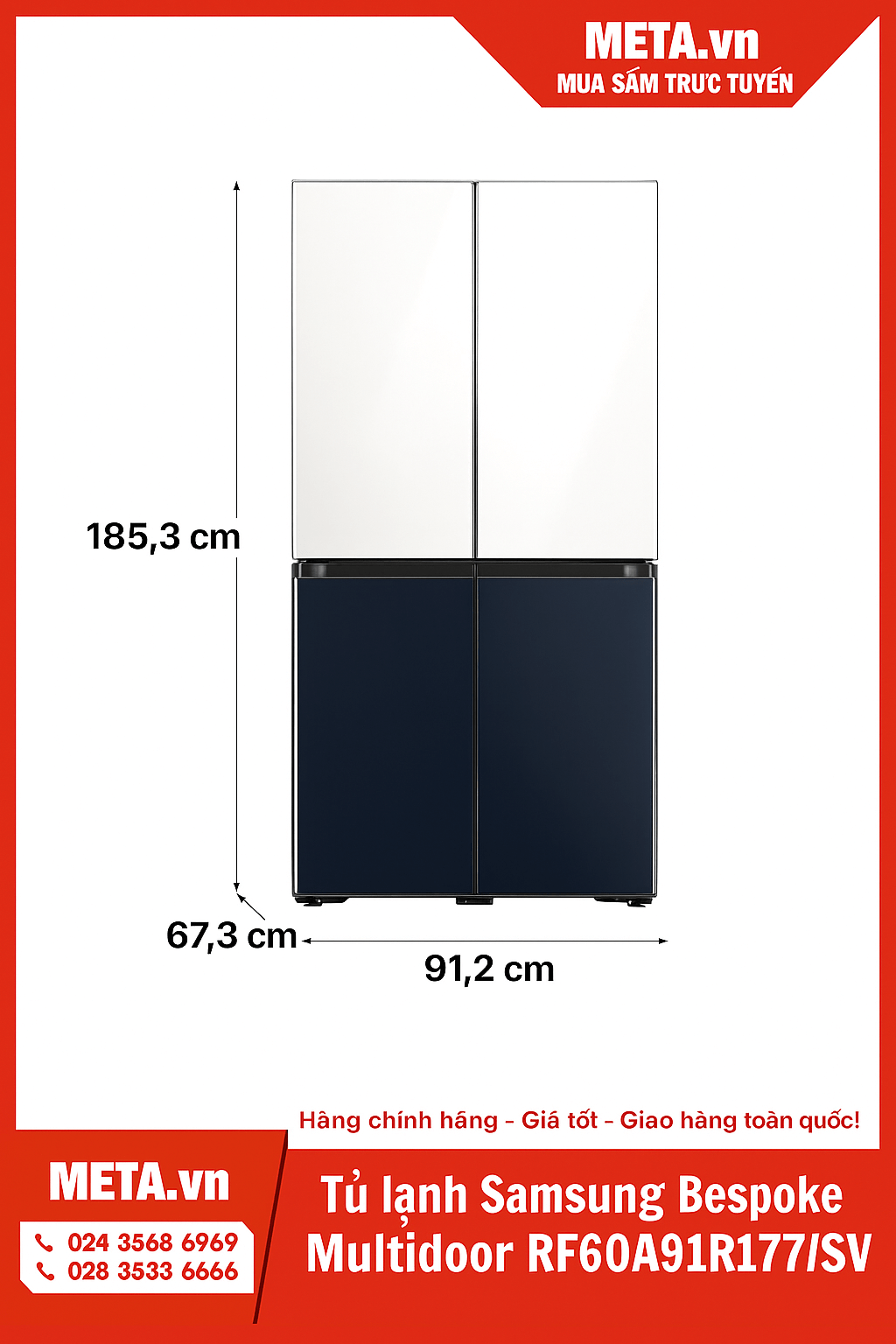 Tủ lạnh Samsung Bespoke Multidoor 599 lít RF60A91R177/SV