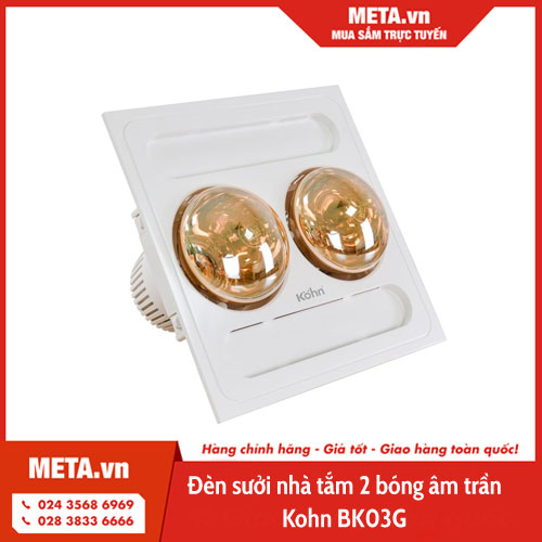 Đèn sưởi nhà tắm 2 bóng âm trần Kohn BK03G