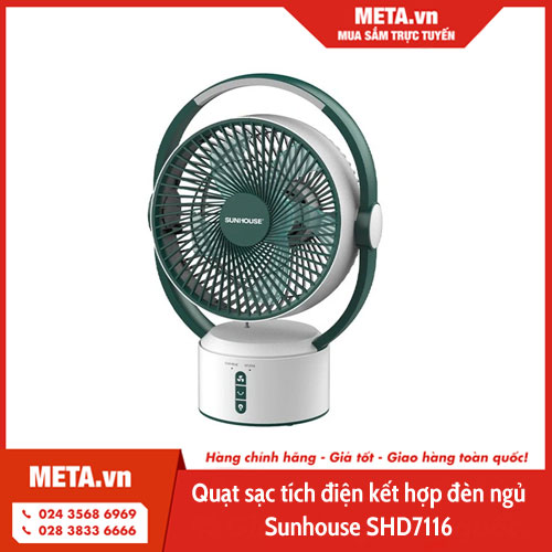Quạt sạc tích điện kết hợp đèn ngủ Sunhouse SHD7116