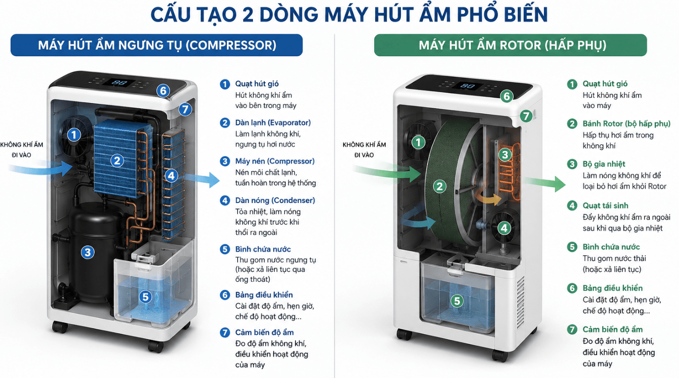 Cấu tạo máy hút ẩm