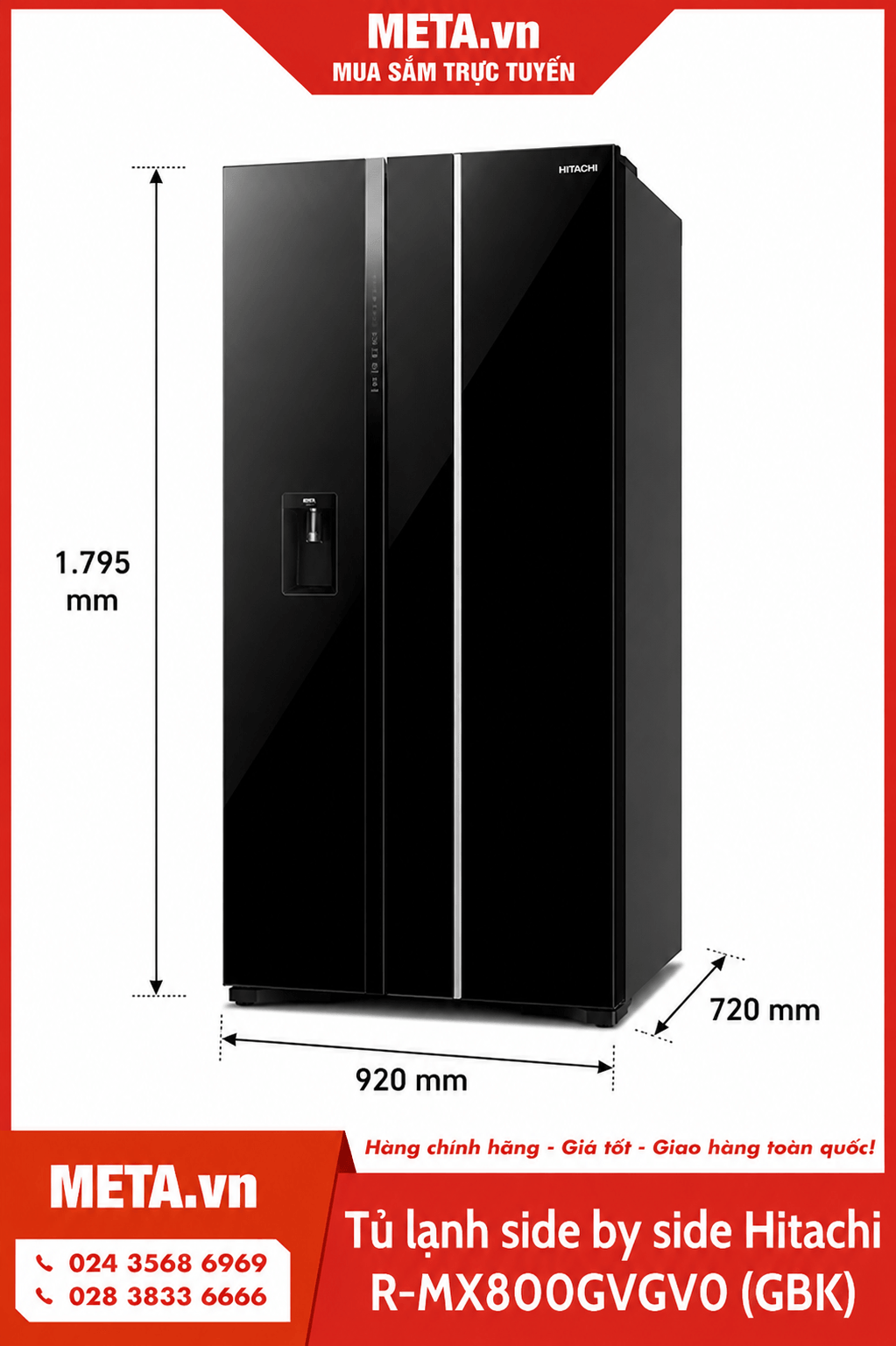 Tủ lạnh Hitachi Inverter 569 lít R-MX800GVGV0 (GBK)