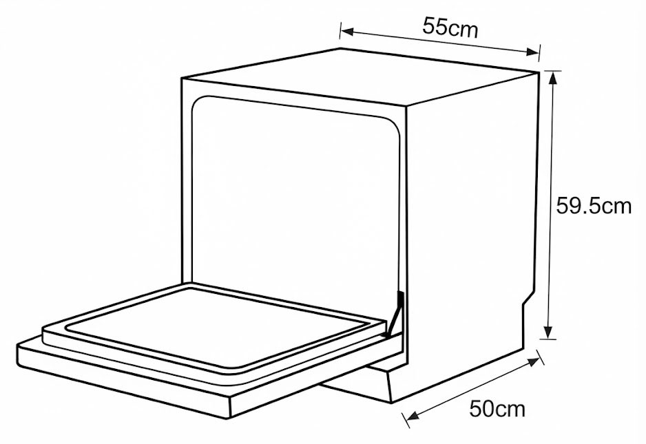 Kích thước máy rửa chén để bàn Hafele HDW-T5551B (538.21.340)