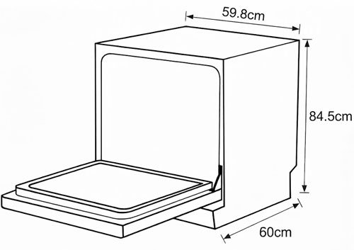 Kích thước máy rửa chén độc lập Hafele HDW-F60G (535.29.590) 12 bộ