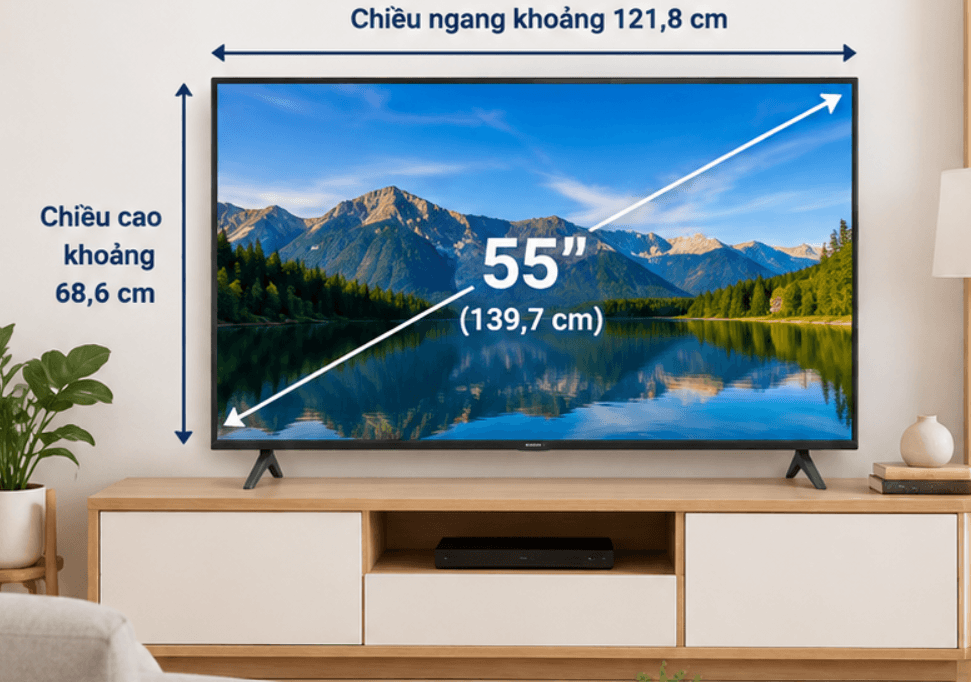 Kích thước màn hình 55 inch là bằng bao nhiêu cm?