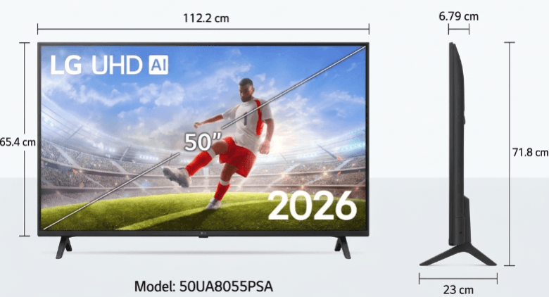 Kích thước Smart tivi LG UHD AI 4K 50 inch 50UA8055PSA