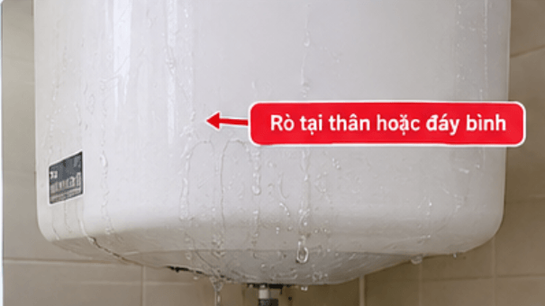 Thân hoặc đáy bình nóng lạnh bị rò nước