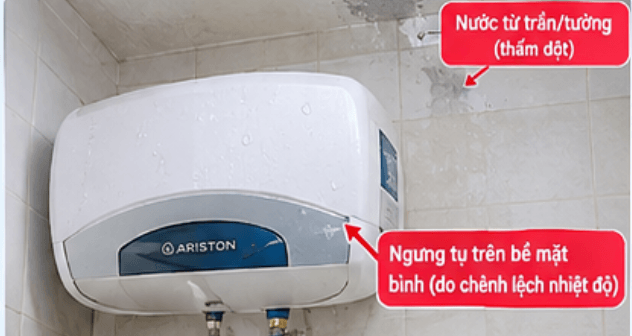Nước xuất hiện do ngưng tụ hoặc thấm dột, không phải bình bị rò
