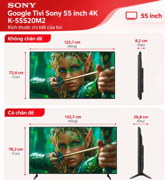 Google tivi Sony 55 inch 4K K-55S20M2