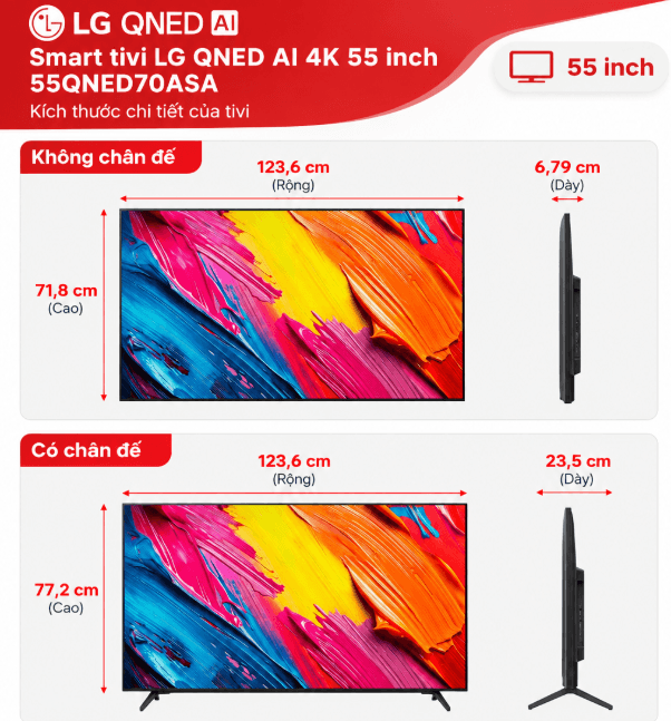 Smart tivi LG QNED AI 4K 55 inch 55QNED70ASA