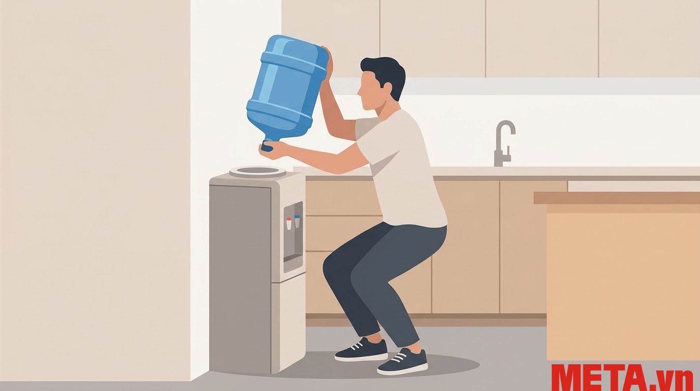 Lắp lại, cấp nước và kiểm tra trước khi sử dụng cây nước nóng lạnh
